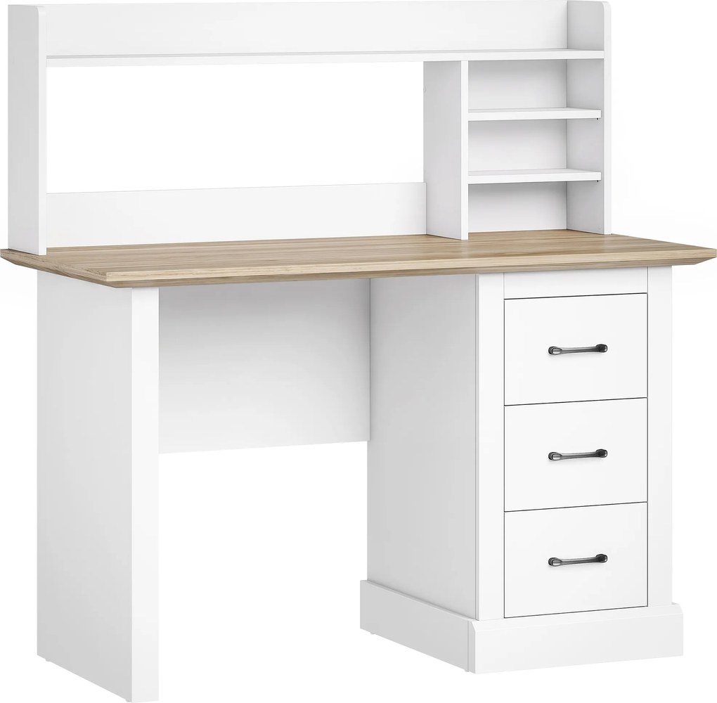 HOMCOM Secretária para Computador com 3 Gavetas, 120x55cm, Secretária com Arrumação, Prateleiras Abertas e Amplo Tampo, Carvalho e Branco | Aosom Portugal