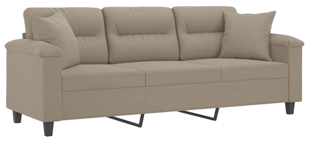 Sofá 3 lugares c/ almofadas 180 cm microfibra cinza-acastanhado