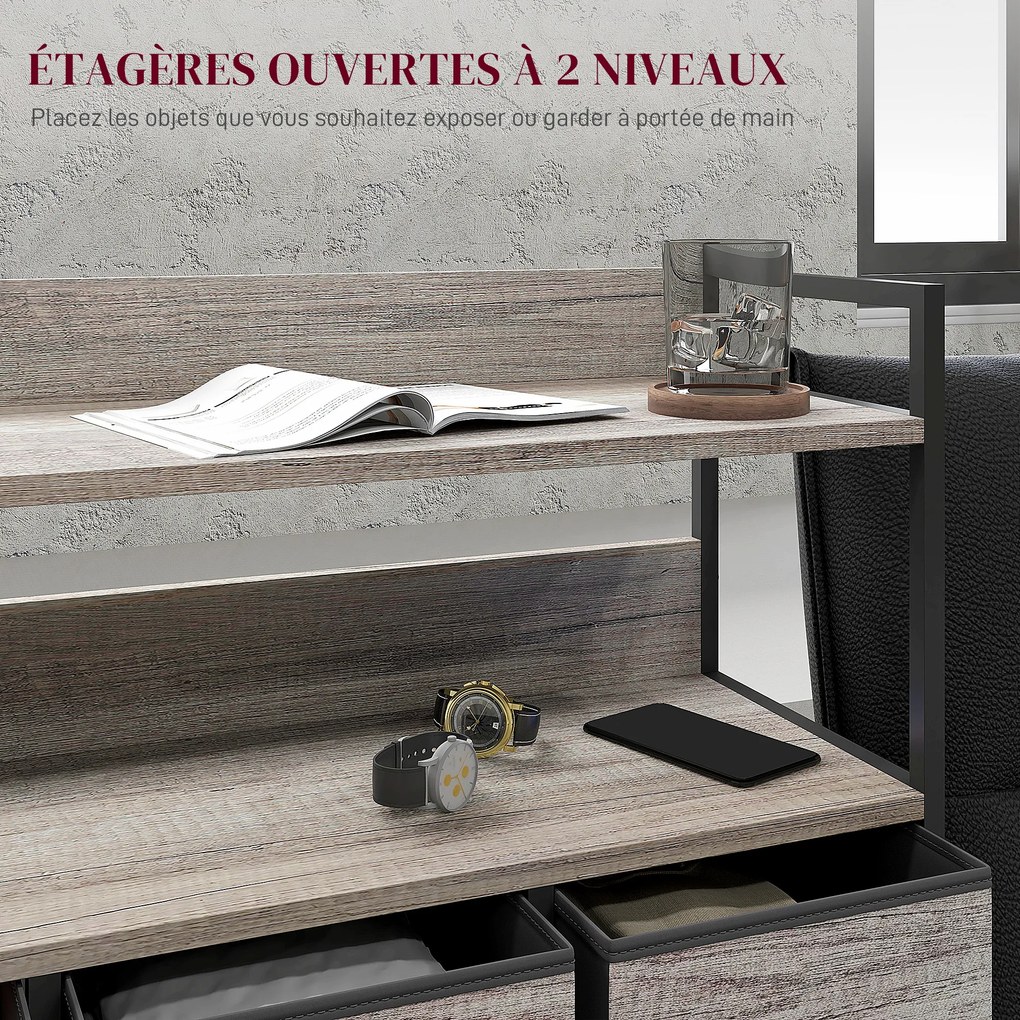 Cómoda com 7 gavetas em tecido, dobráveis e removíveis 79 x 29 x 101 cm, e prateleiras abertas, cinzenta