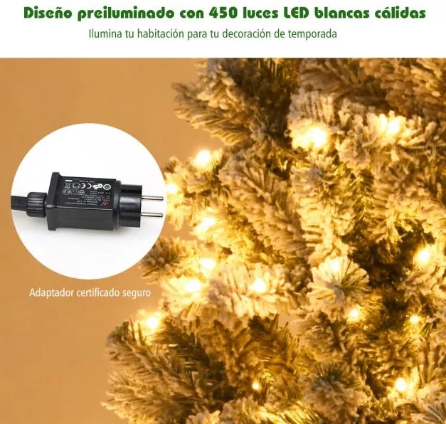 Árvore de Natal de 2,25 m com 1010 ramos e 450 luzes LED Verde