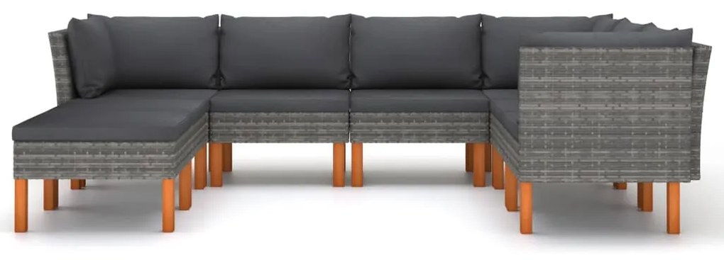 8 pcs conjunto lounge de jardim c/ almofadões vime PE cinzento