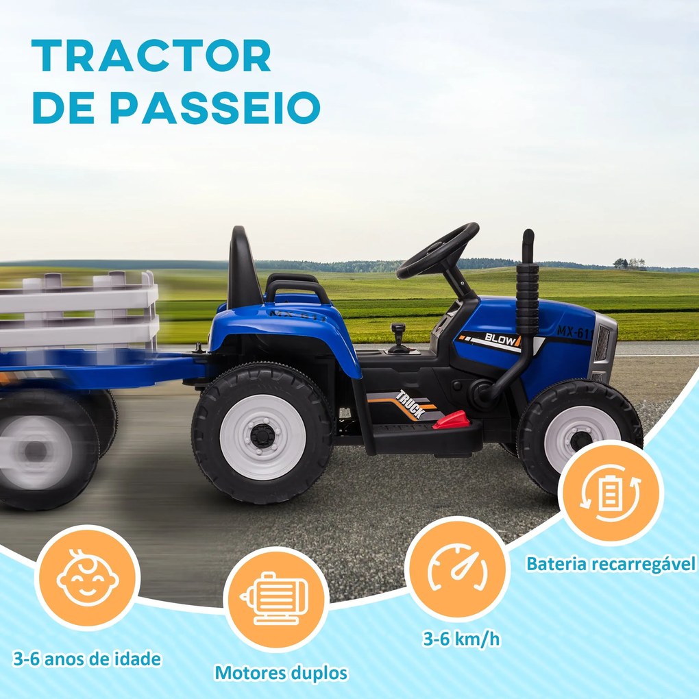 Trator Elétrico com Reboque Amovível Carro Elétrico para Crianças 3-6