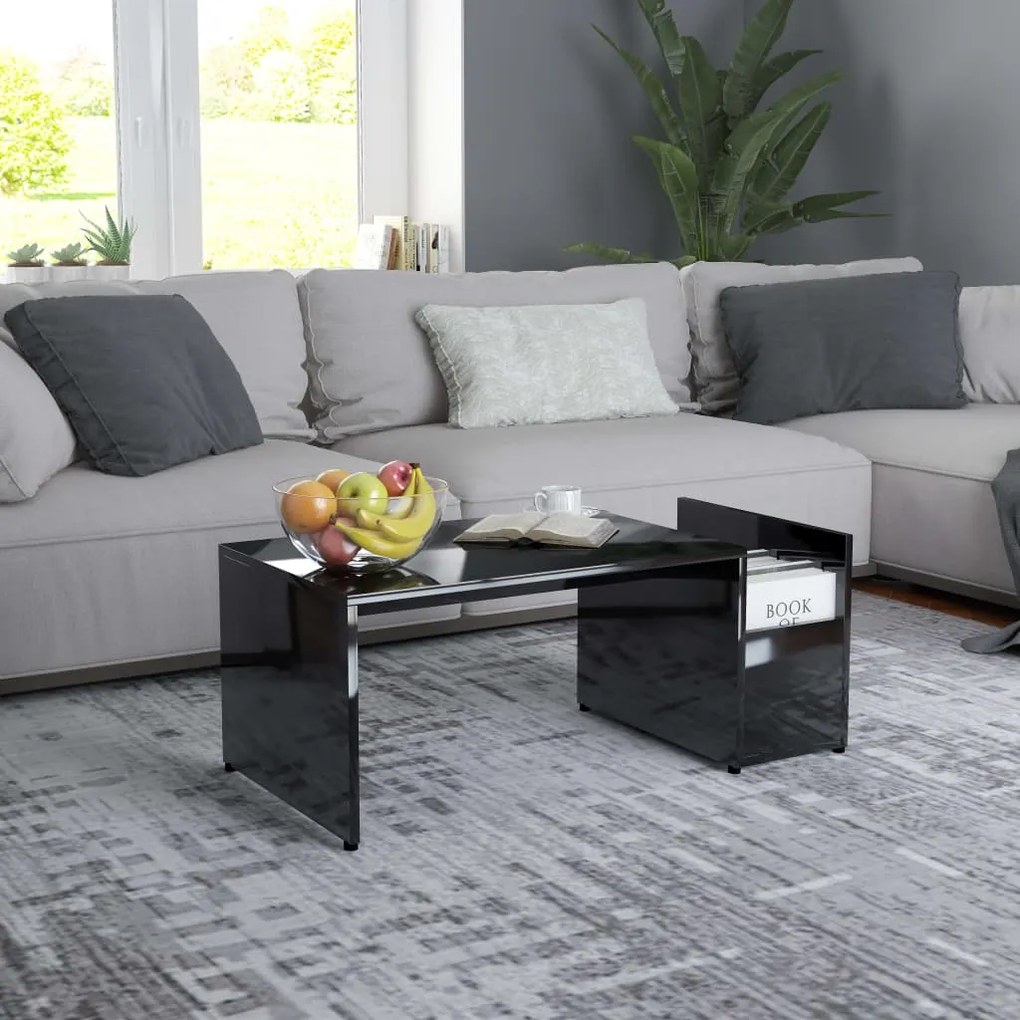 vidaXL Mesa de centro 90x45x35 cm contraplacado preto brilhante