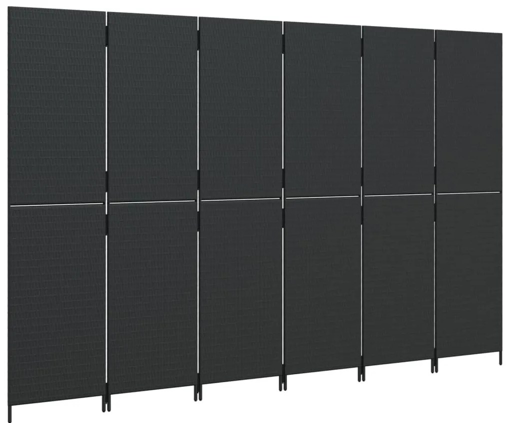 Biombo de divisão 6 painéis vime PE preto