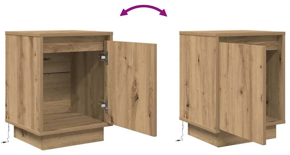 Mesas cabeceira c/ luzes LED 2pcs 38x34x50cm carvalho artesanal