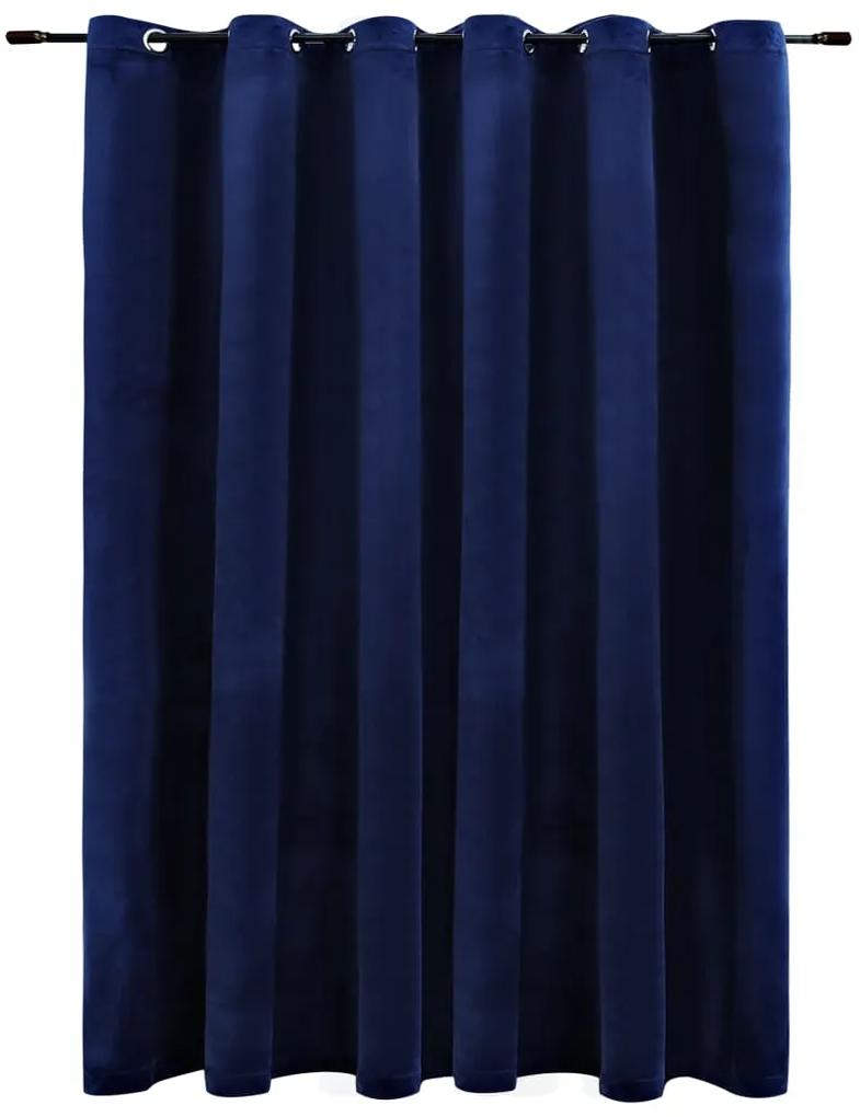 Cortina blackout c/ argolas metal 290x245 cm veludo azul-escuro