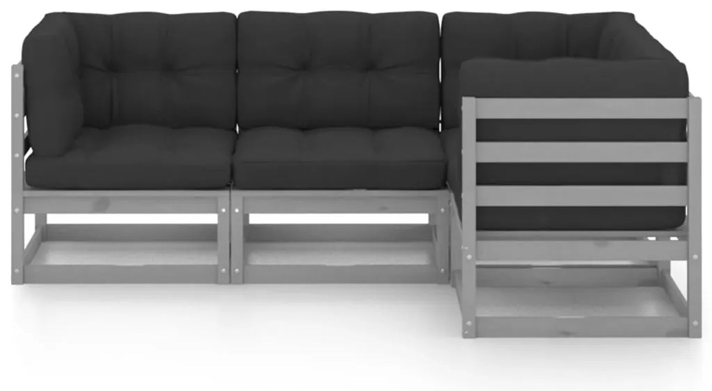 4 pcs conjunto lounge de jardim c/ almofadões pinho maciço