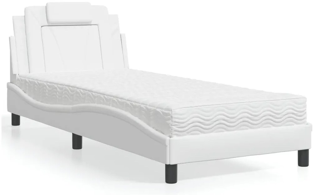 Cama com colchão 90x190 cm couro artificial branco