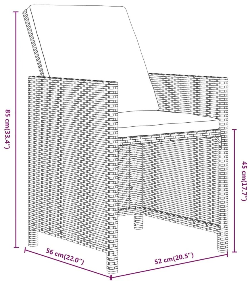 7 pcs conjunto de jantar p/ jardim c/ almofadões vime PE cinza