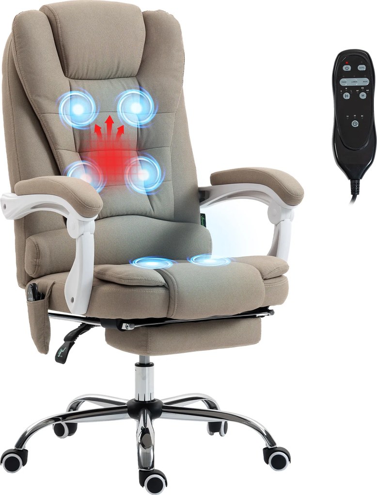 Cadeira de escritório executiva com função de massagem e aquecimento, altura ajustável, encosto reclinável, em tecido de linho bege