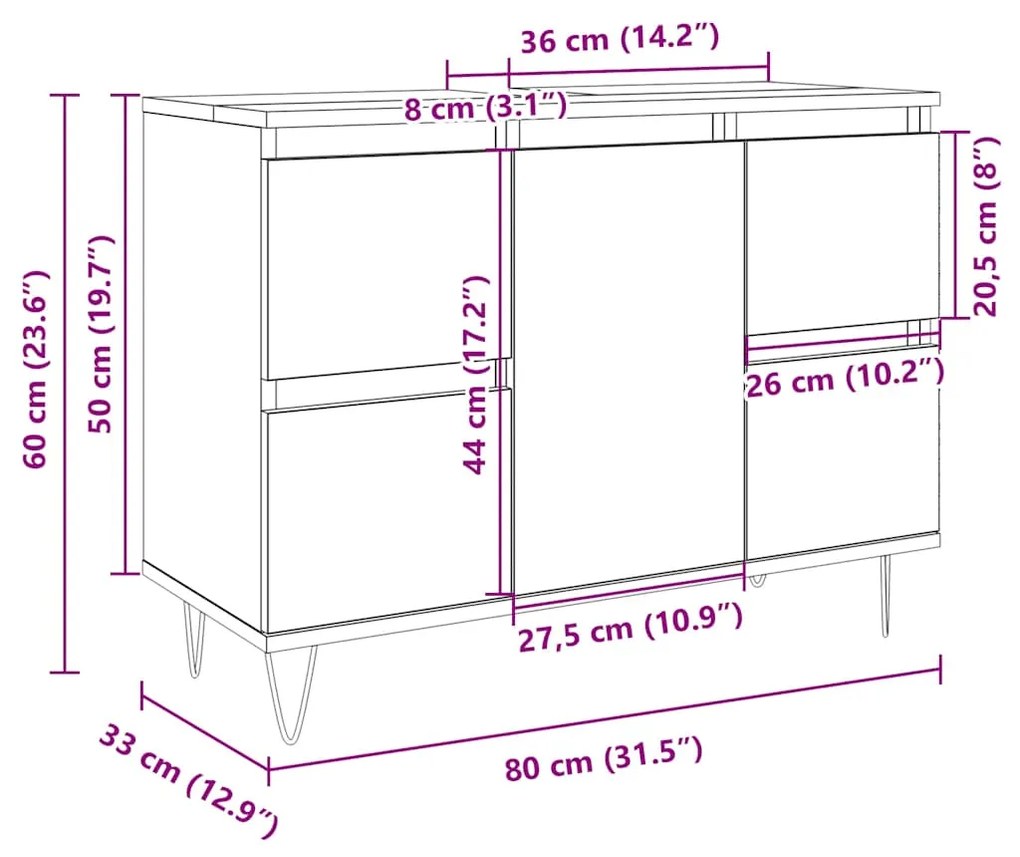 Armário p/ casa banho 80x33x60cm deriv. madeira carvalho sonoma