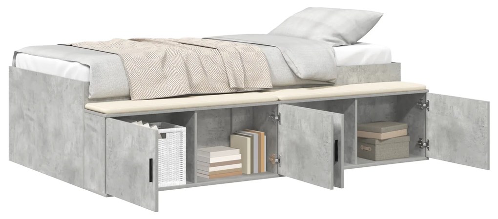 Estrutura de Cama com Armazenamento Cinza Concreto 90x190 cm