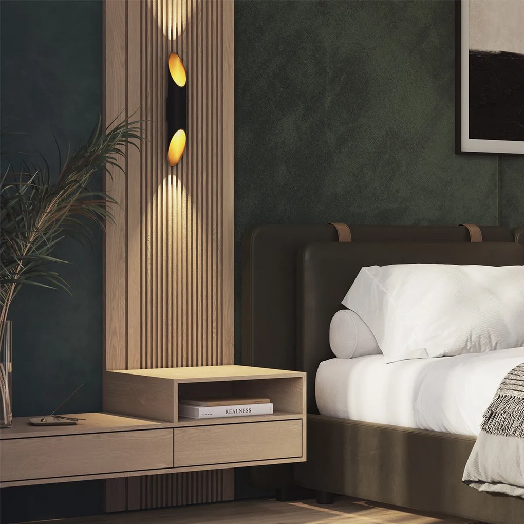 Candeeiro de parede moderno preto com dourado no interior 5,6 cm - Organo