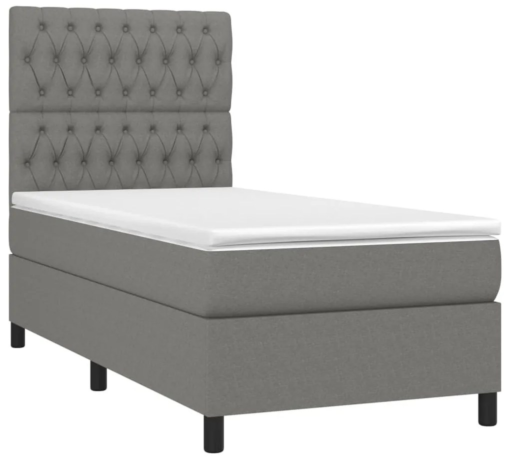 Cama box spring c/ colchão e LED 100x200 cm tecido cinza-escuro