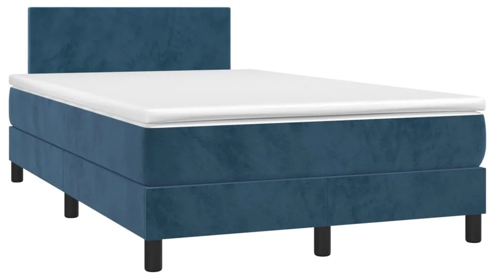 Cama box spring c/ colchão/LED 120x200 cm veludo azul-escuro