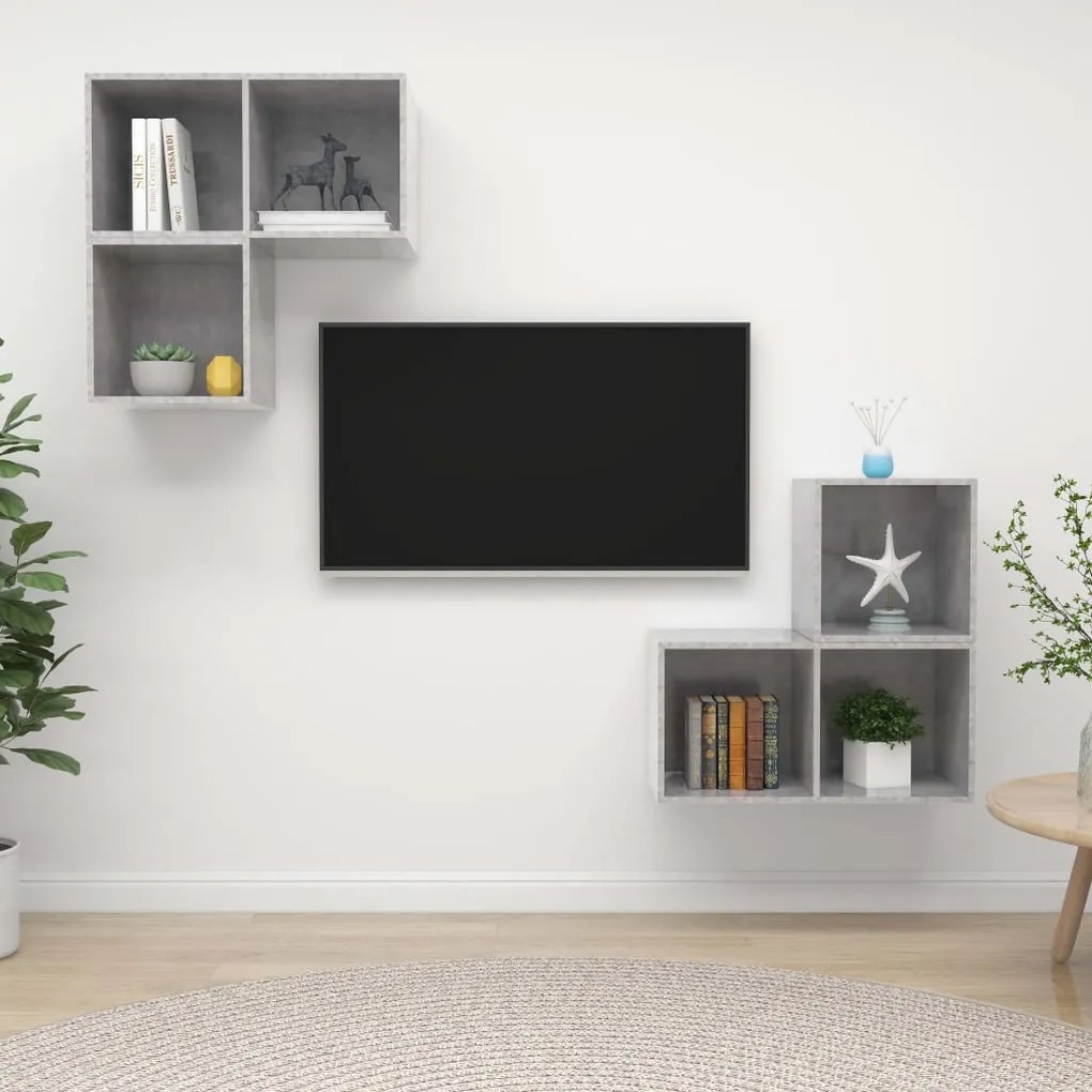 4 pcs conjunto de móveis de TV derivados madeira cinza cimento