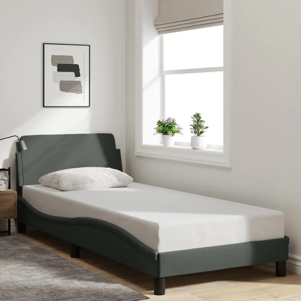 Estrutura de cama sem colchão 90x190 cm tecido cinzento-escuro