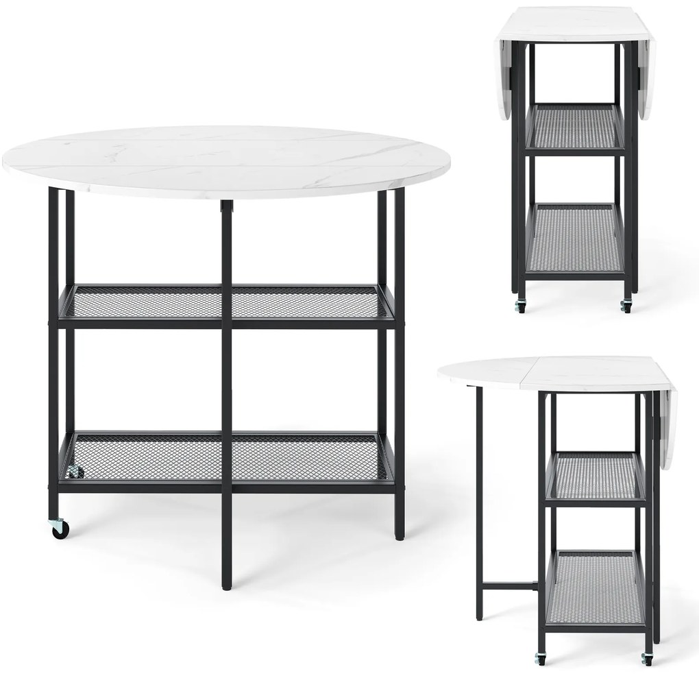 Mesa de jantar com aparência de mármore 100 x 100 x 80 cm, mesa dobrável móvel para 2-4 pessoas, branca