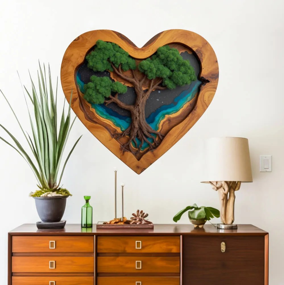 Autocolante Árvore do amor de musgo – Em forma de coração