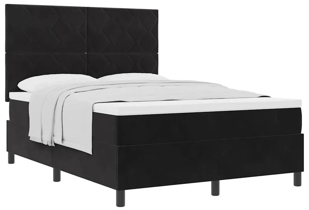 Cama Box com Colchão vidaXL Preto 160x200 cm Veludo