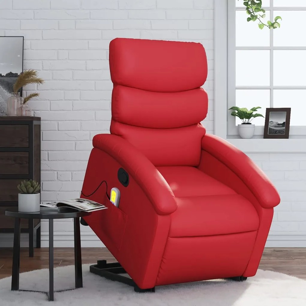 Poltrona massagens reclinável elevatória couro artif. vermelho