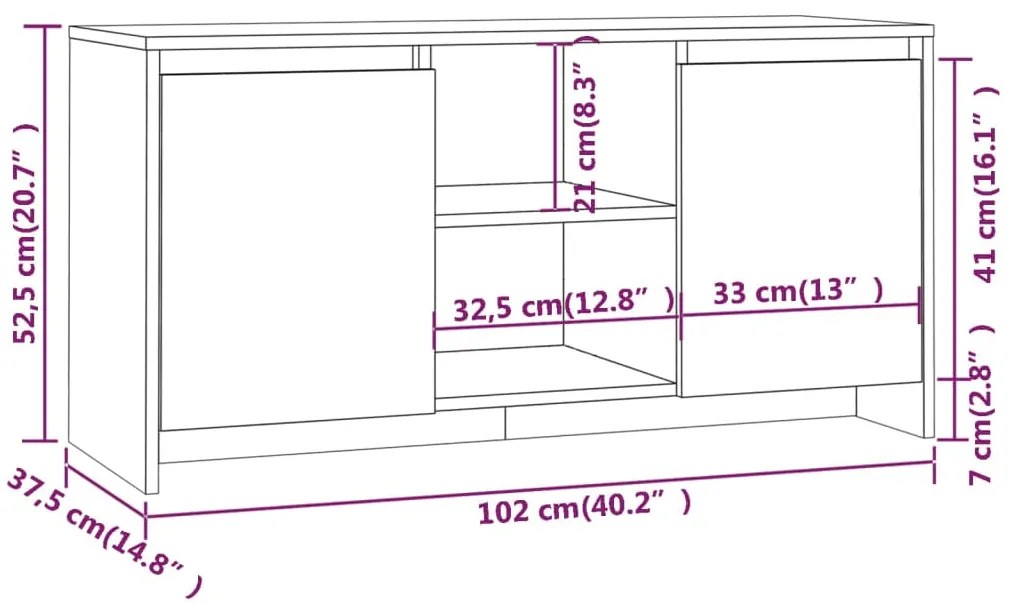 Móvel de TV 102x37,5x52,5cm derivados madeira carvalho castanho