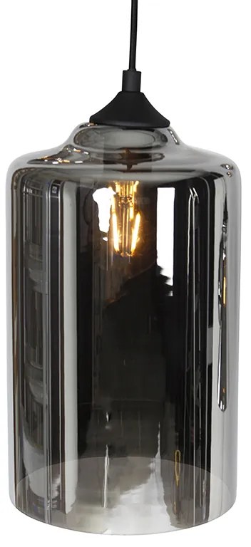 Candeeiro suspenso art déco preto com vidro fumê 6 luzes - Wallace Art Deco