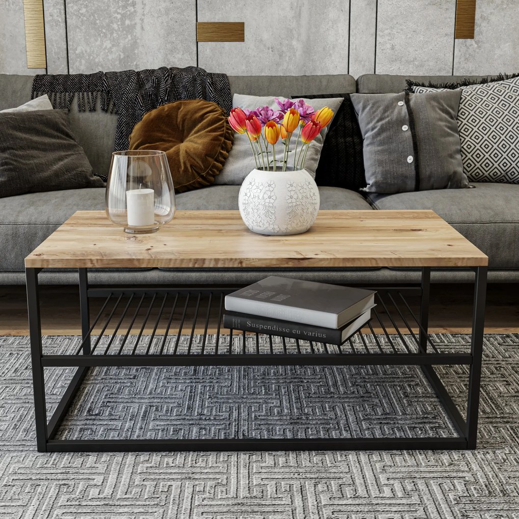Mesa de Centro Asude – PineBlack – 95x42x55 cm
