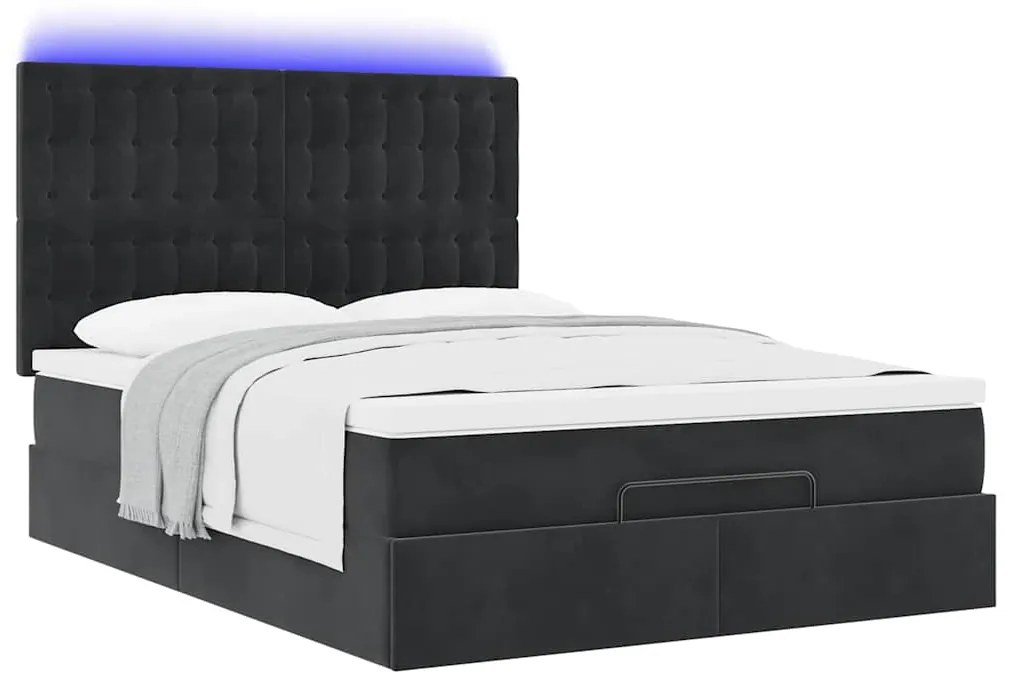 Estrutura de cama otomana com colchões 140x200 cm veludo preto