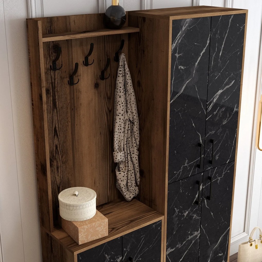 Hall Stand Berlin BA – Walnut Preto – 120x200x35 cm