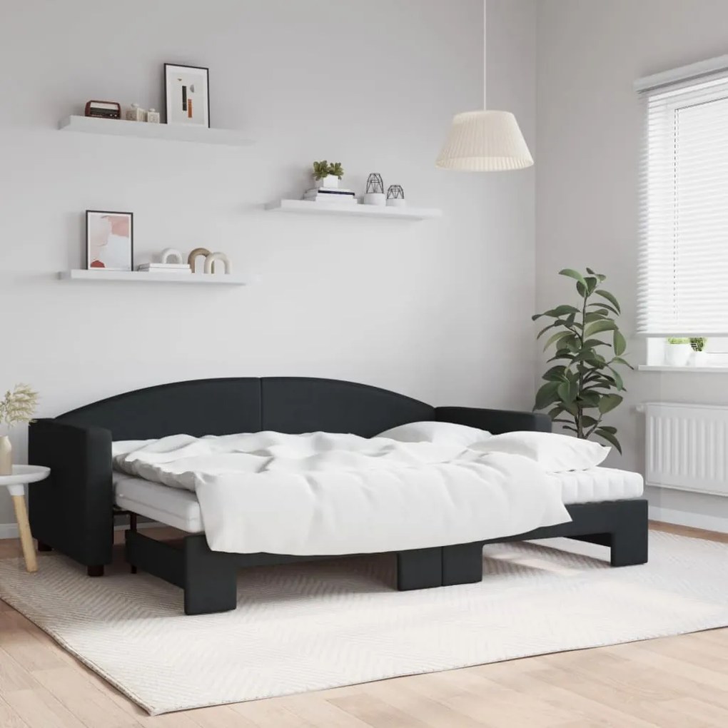 vidaXL Sofá-cama com gavetão e colchões 80x200 cm tecido preto