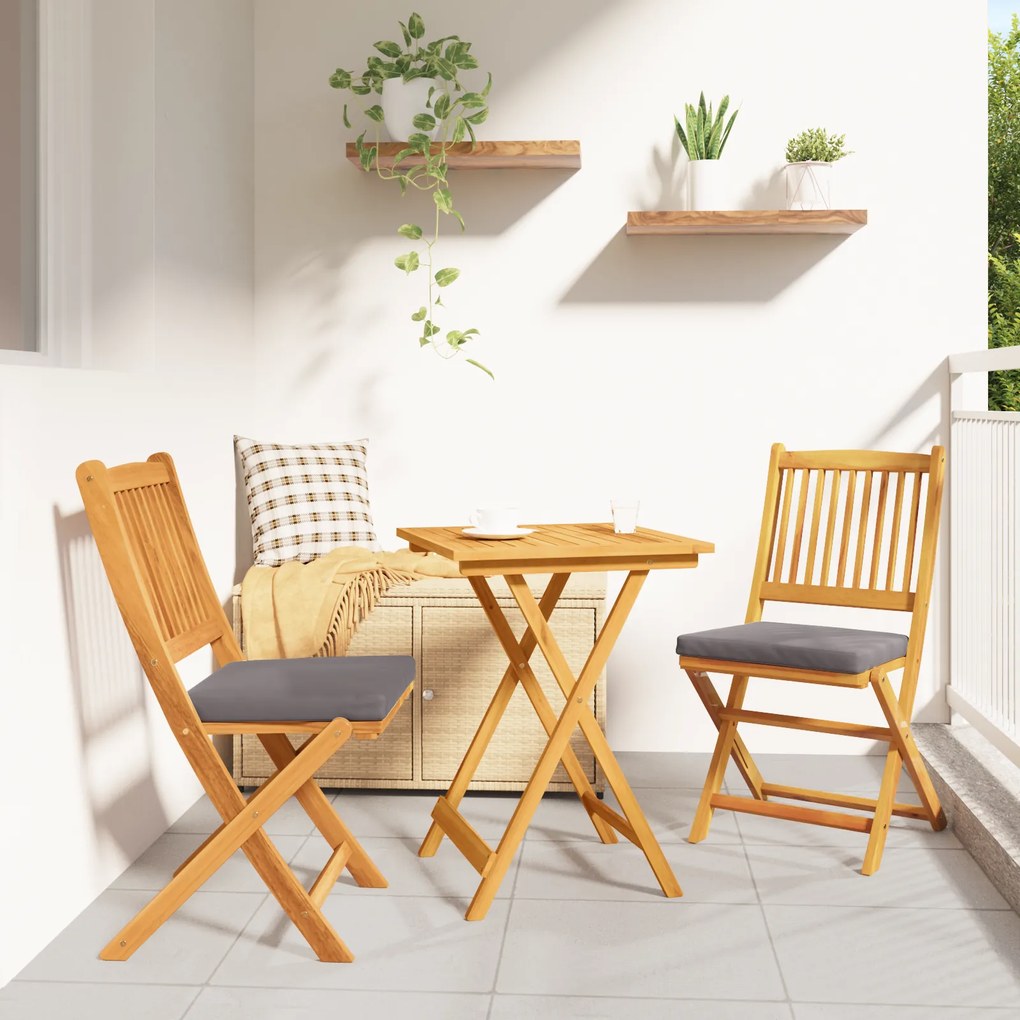 Conjunto de Bistro de Jardim 3 Peças em Madeira Sólida de Acácia