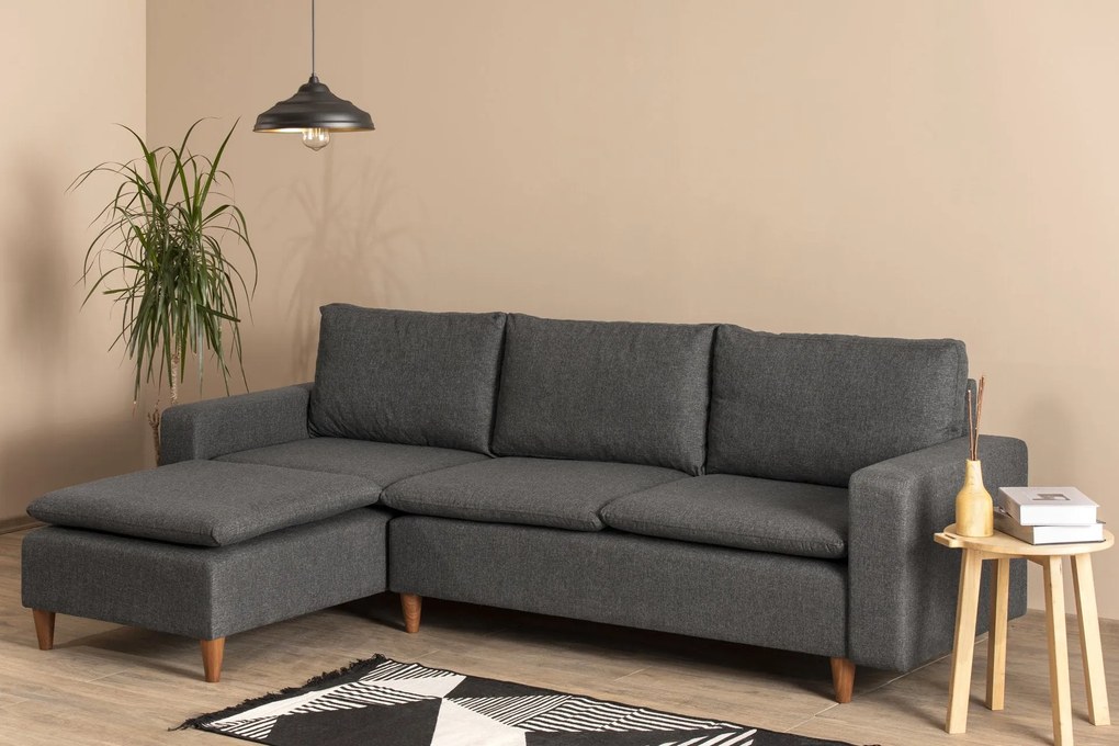 Sofá de Canto Lungo – Cinzento Escuro – 255 cm x 154 cm
