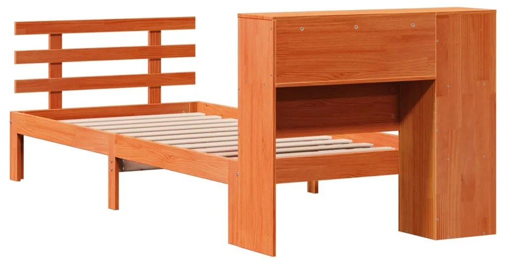 Cama c/ estante sem colchão 100x200cm pinho maciço castanho-mel