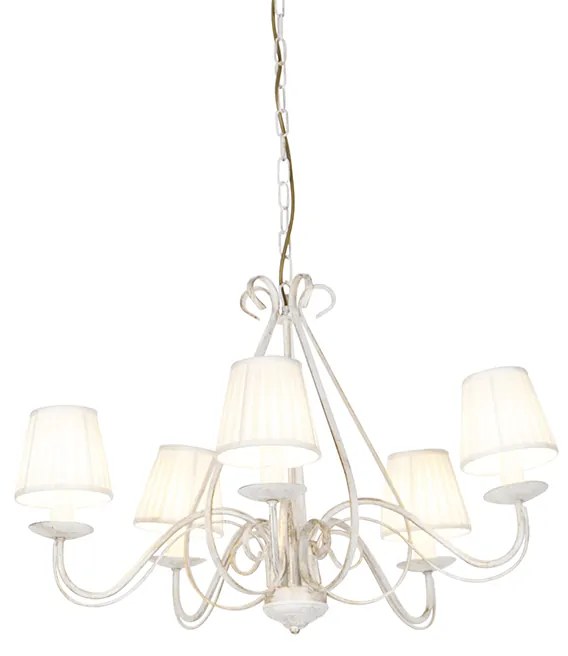 Candeeiro de teto branco com abajures plissados creme 5 luzes - Giuseppe