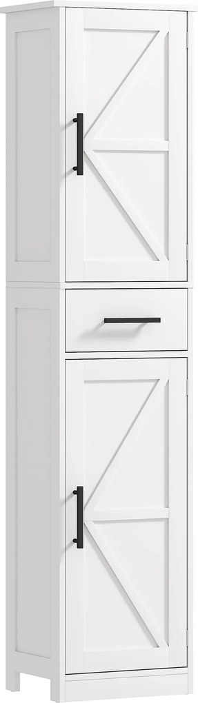 Coluna de Casa de Banho com 2 Prateleiras Ajustáveis Armário Alto de Casa de Banho Estreito Estilo Rústico 40x30x170 cm Branco