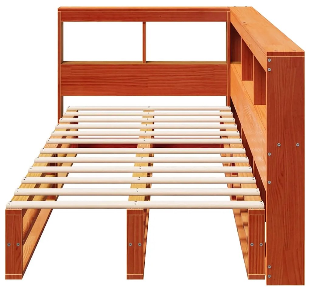Cama com estante sem colchão 75x190cm pinho maciço castanho-mel