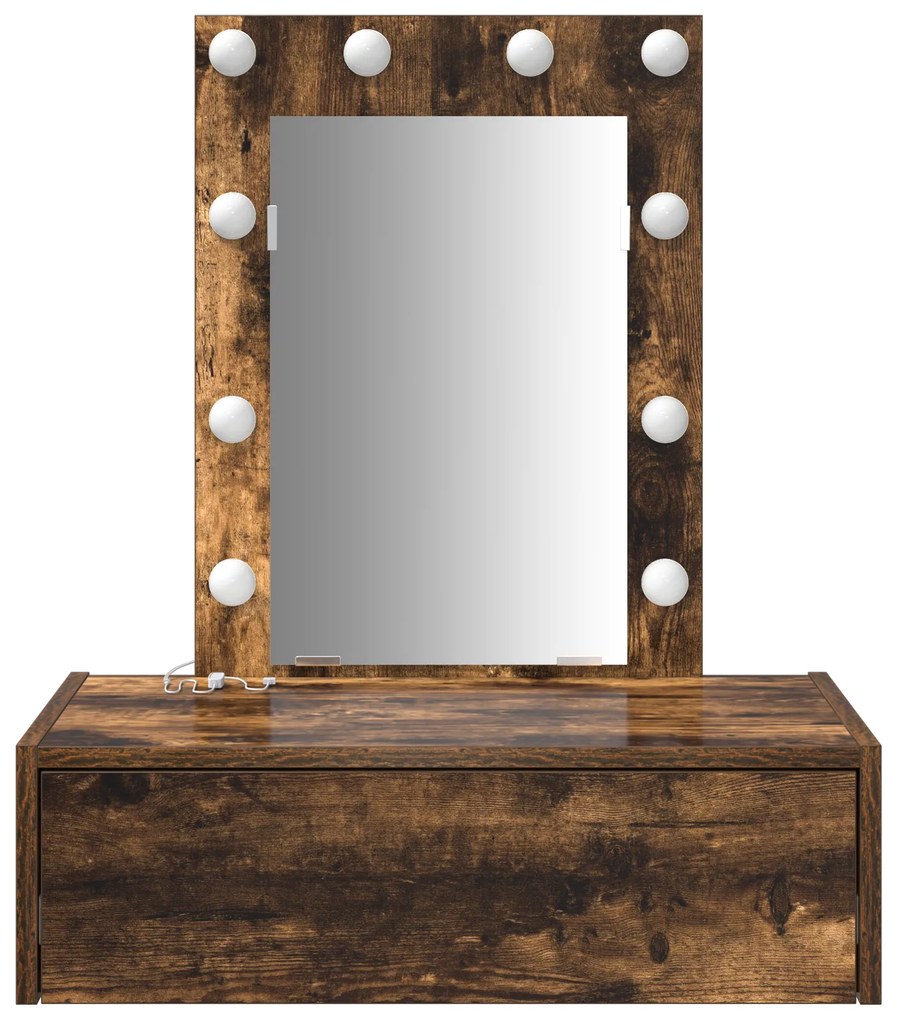 Mesa de Maquilhagem Suspensa com Luzes LED em Carvalho Fumado