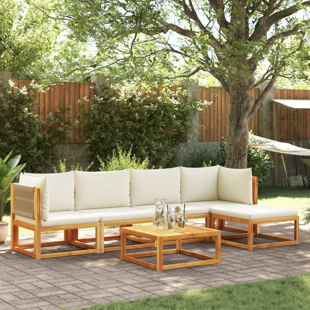vidaXL 6 pcs conjunto de sofás de jardim com almofadões acácia maciça