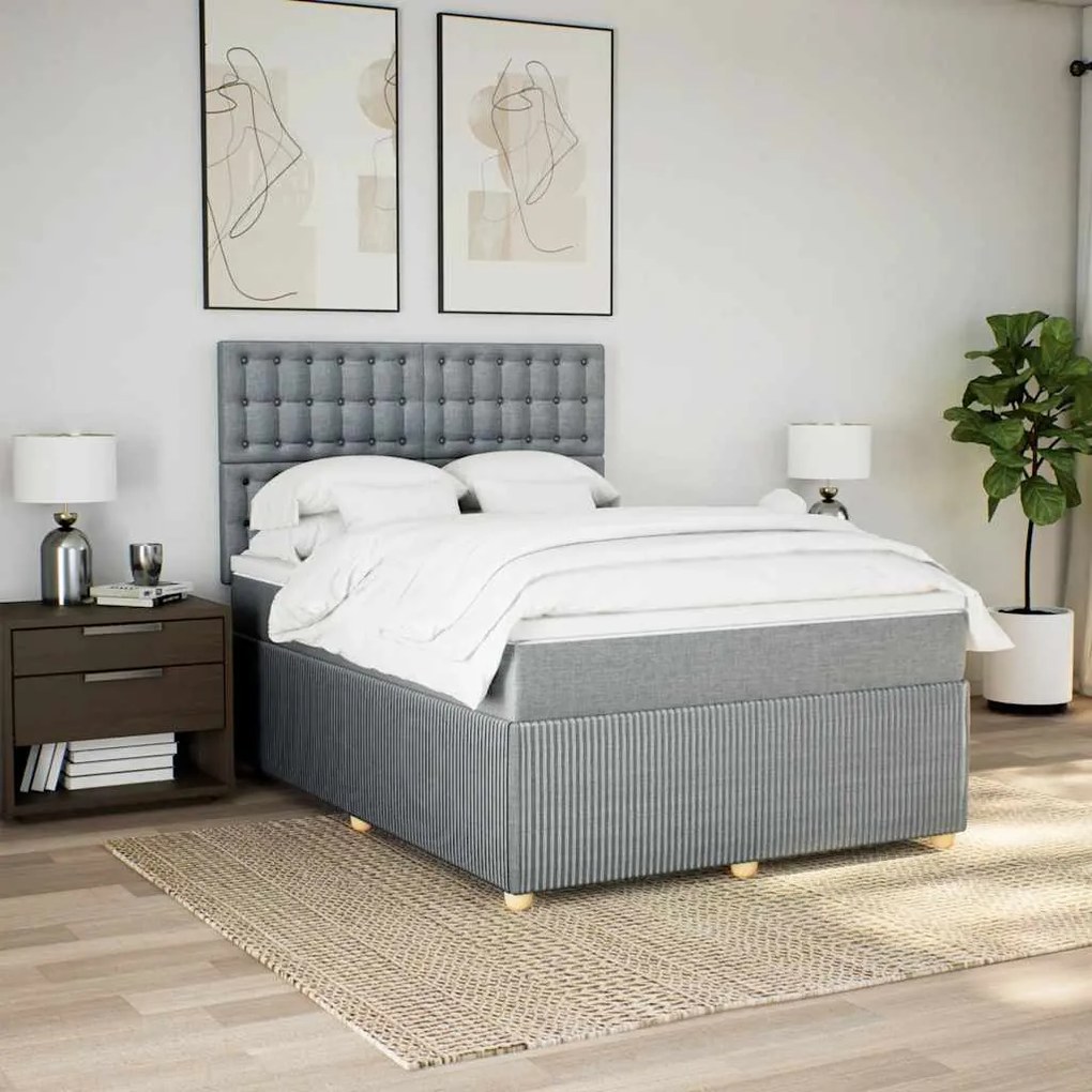 Cama com molas/colchão 140x190 cm tecido cinzento-claro