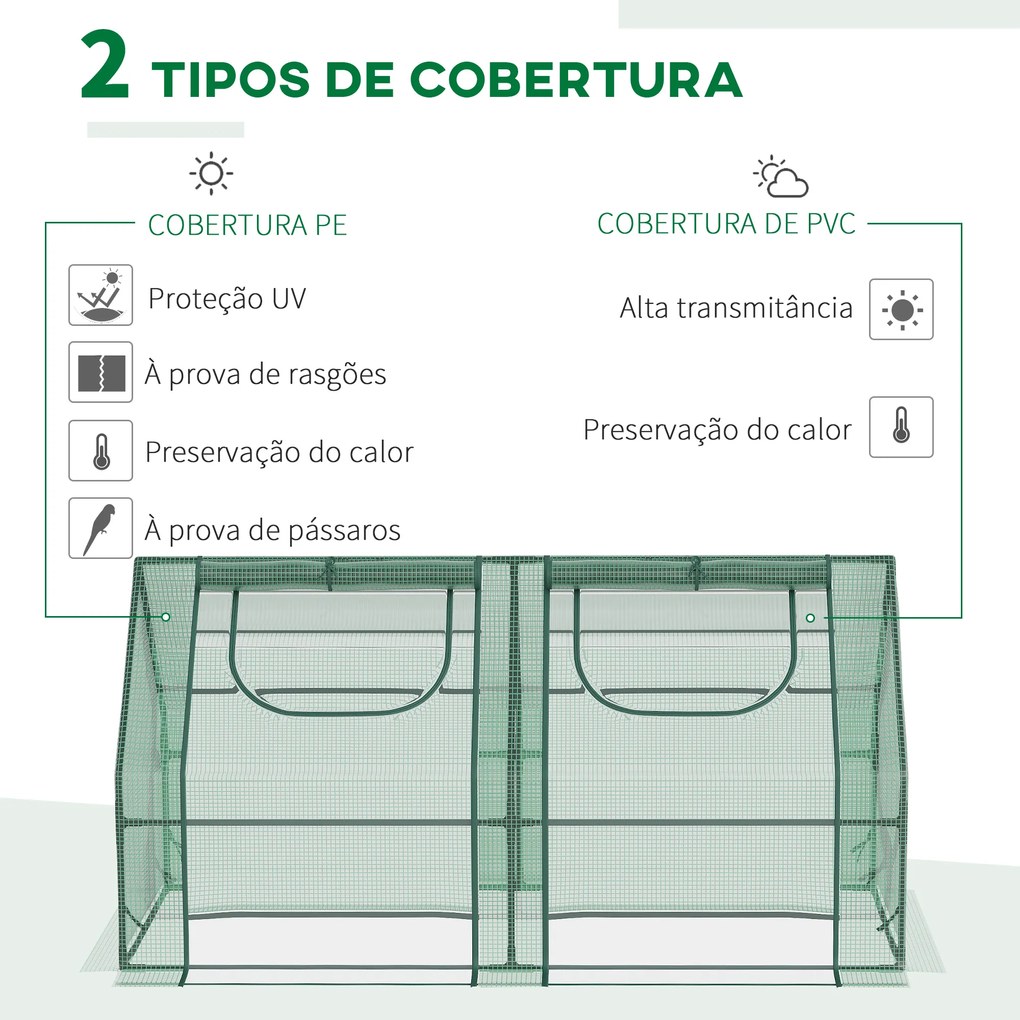 Estufa Pequena Estufa de Exterior com Proteção Dupla Janelas Estufa para Cultivos de Plantas e Flores 180x90x90 cm Verde