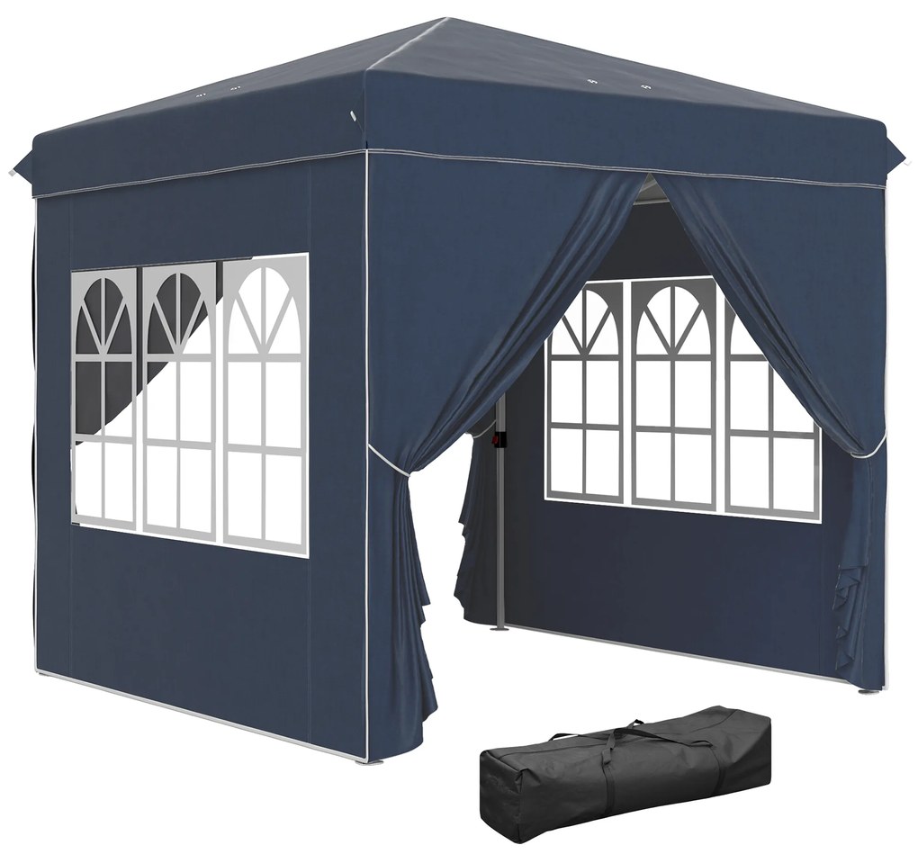 Outsunny Tenda Dobrável Pop-Up 2,5x2,5 m Tenda de Jardim para Festas e Eventos com 4 Paredes Laterais Anti-UV Altura Ajustável e Bolsa de Transporte Azul Escuro | AOSOM Portugal