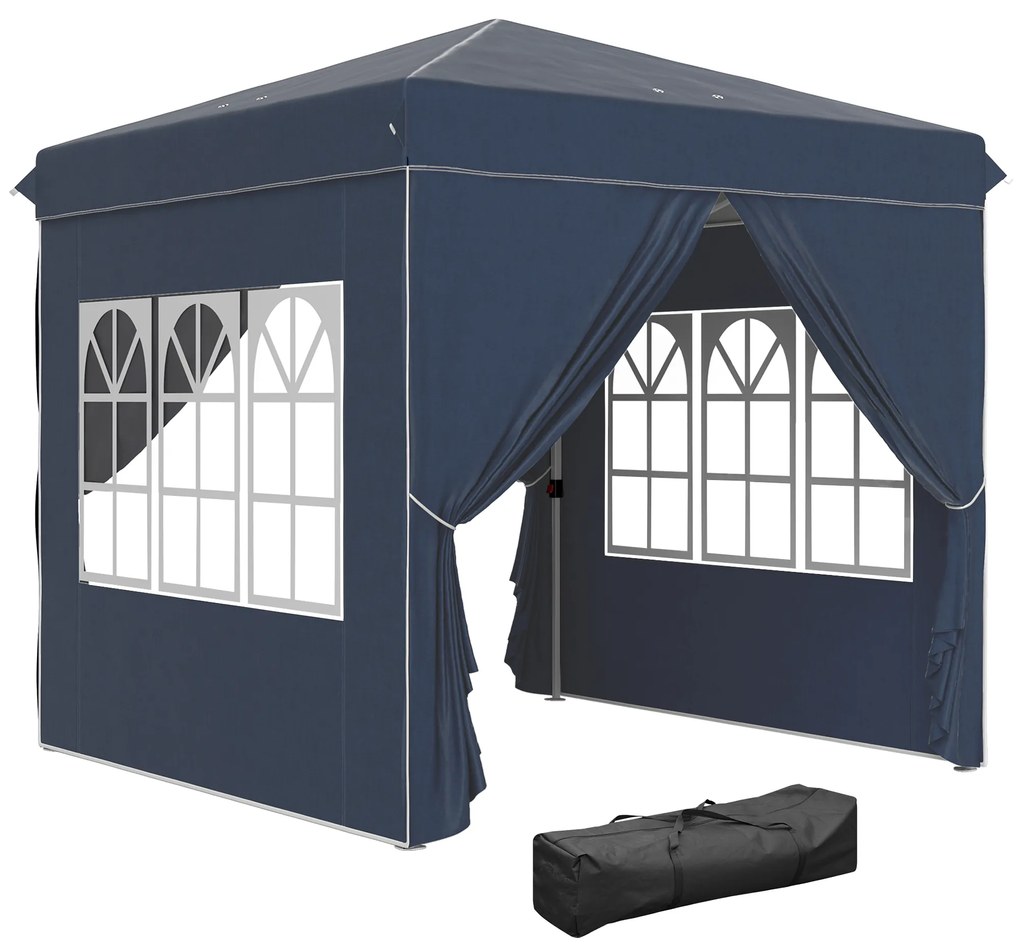 Outsunny Tenda Dobrável Pop-Up 248x248x270 cm com 4 Paredes Laterais Anti-UV Altura Ajustável e Bolsa de Transporte Azul Escuro | Aosom Portugal