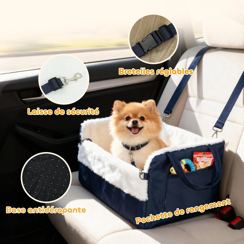 Cadeira auto para cães com cinto de segurança e sistema de fixação, cadeira auto para cães 55 x 46 x 32 cm azul-marinho
