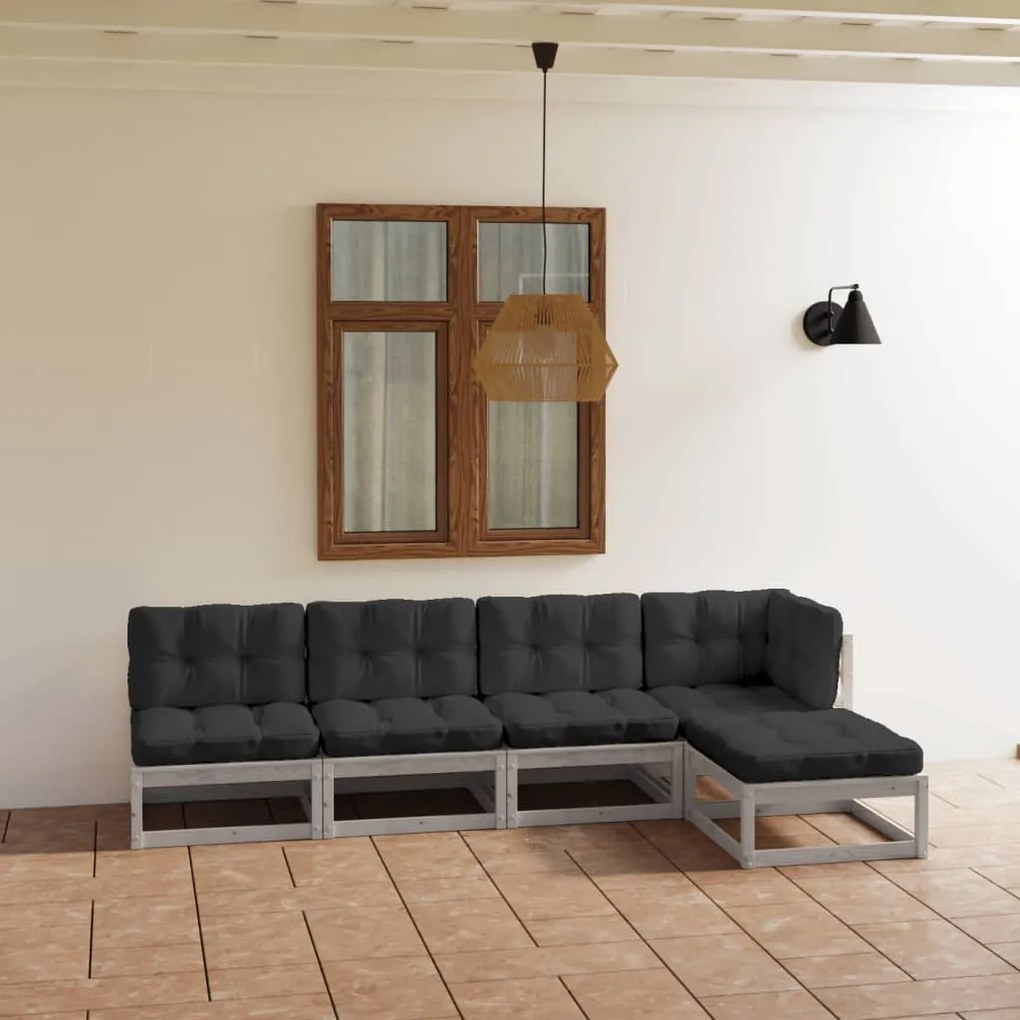 5 pcs conjunto lounge de jardim c/ almofadões pinho maciço