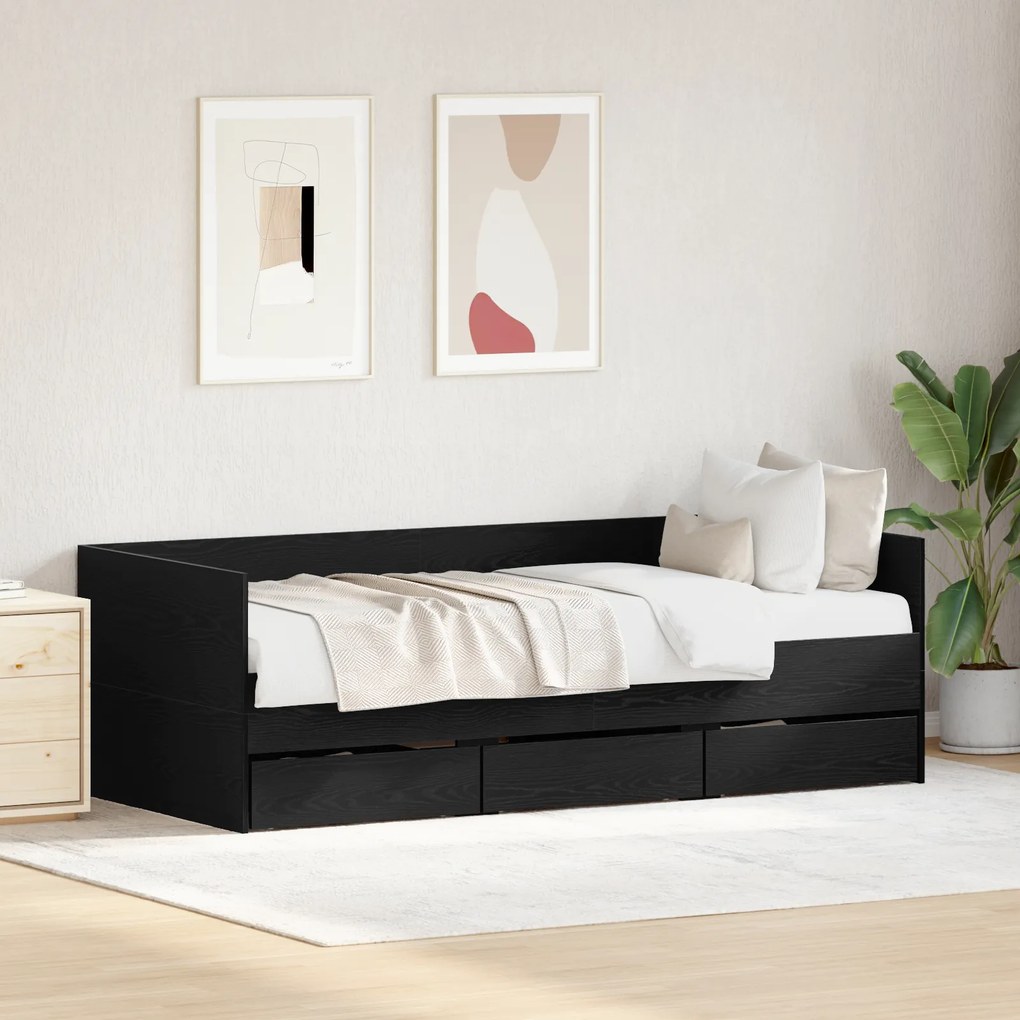 vidaXL Cama Carvalho Preto Madeira Derivada 90 x 200 cm Durável Cama