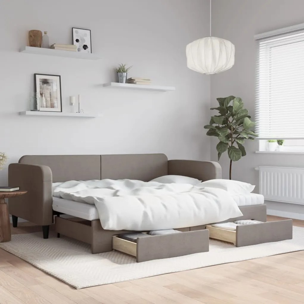 vidaXL Sofá-cama c/ gavetão/gavetas 90x200 cm tecido cinza-acastanhado