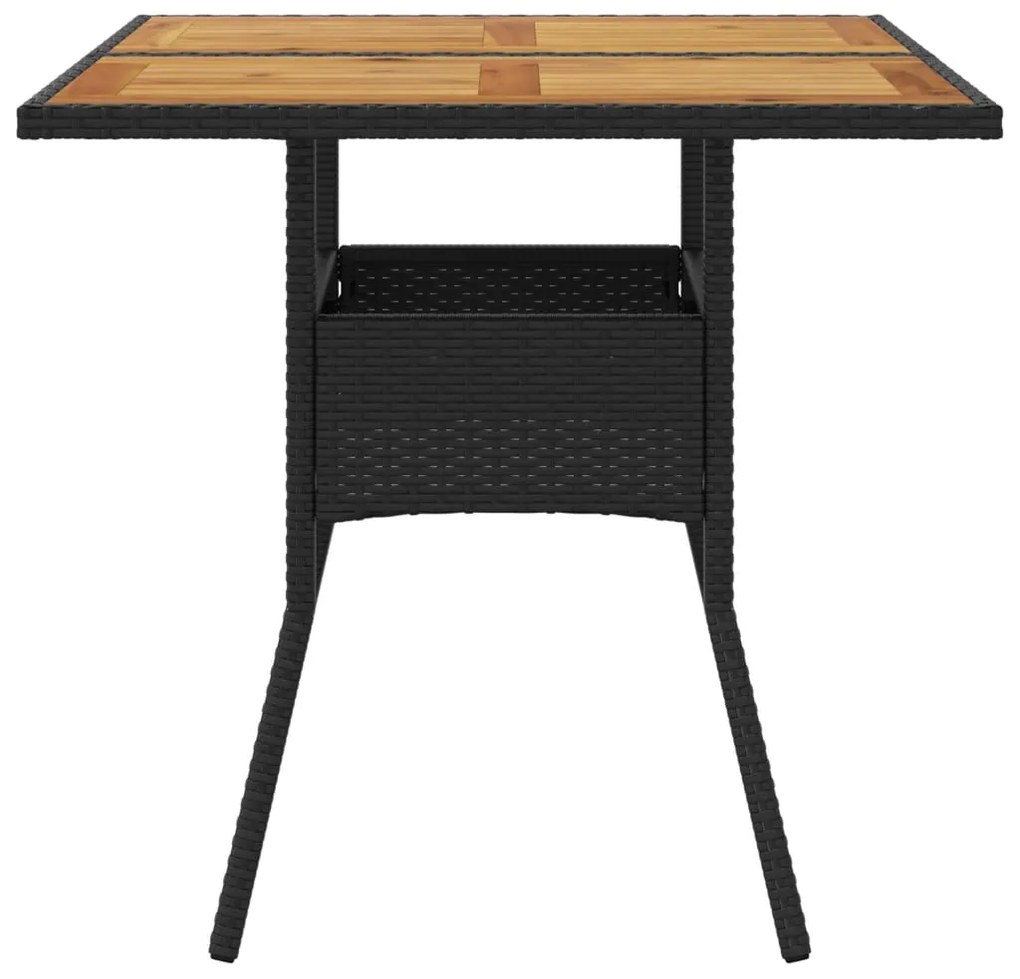 Mesa de jardim com tampo em acácia 80x80x75 cm vime PE preto
