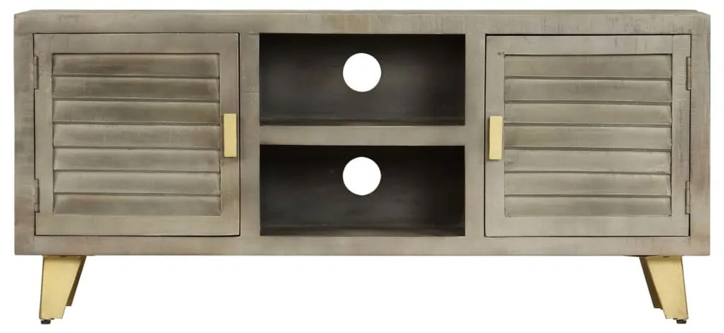 Móvel de TV 110x30x48 cm mangueira maciça cinzento e bronze