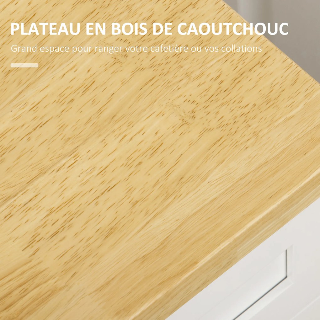 Carrinho de cozinha com rodas 68 L x 40 l x 83,5 A cm e vários compartimentos de arrumação: 1 gaveta, 1 armário, 1 suporte para panos de cozinha branc